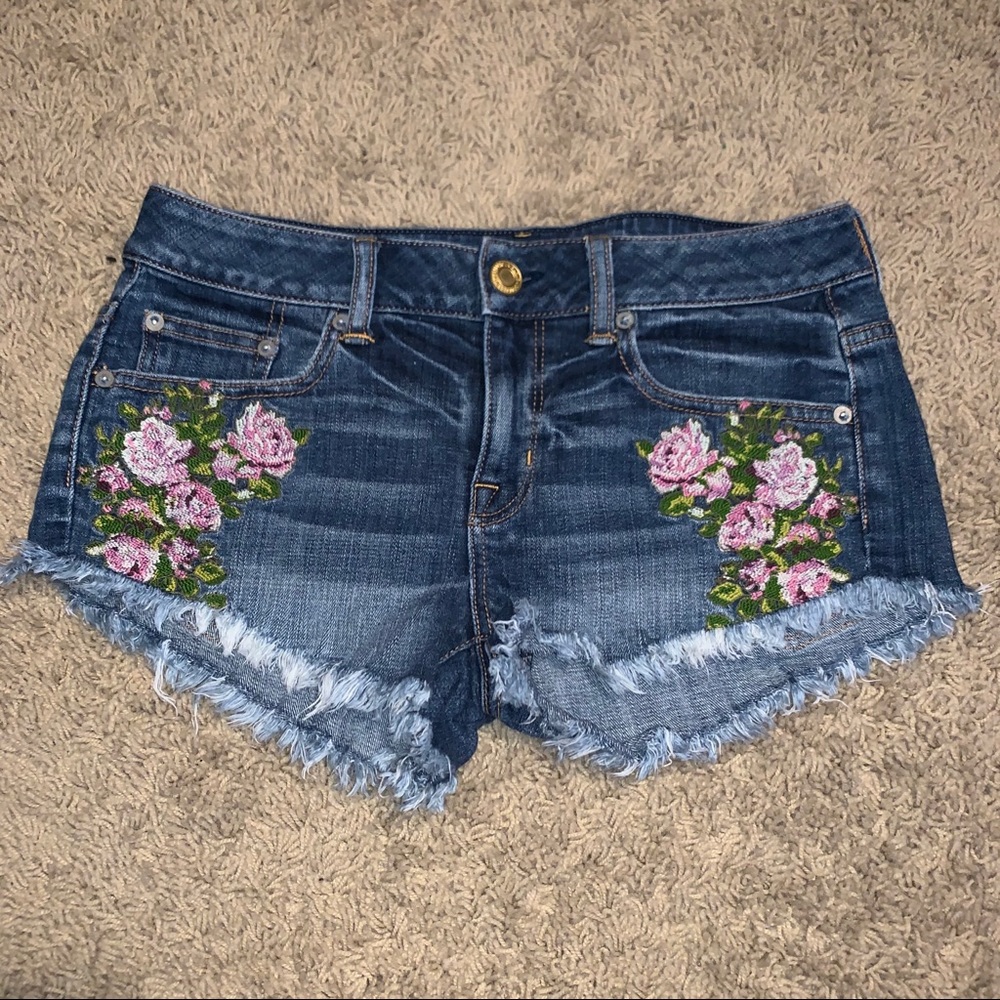 American Eagle Embroidered Jean Shorts